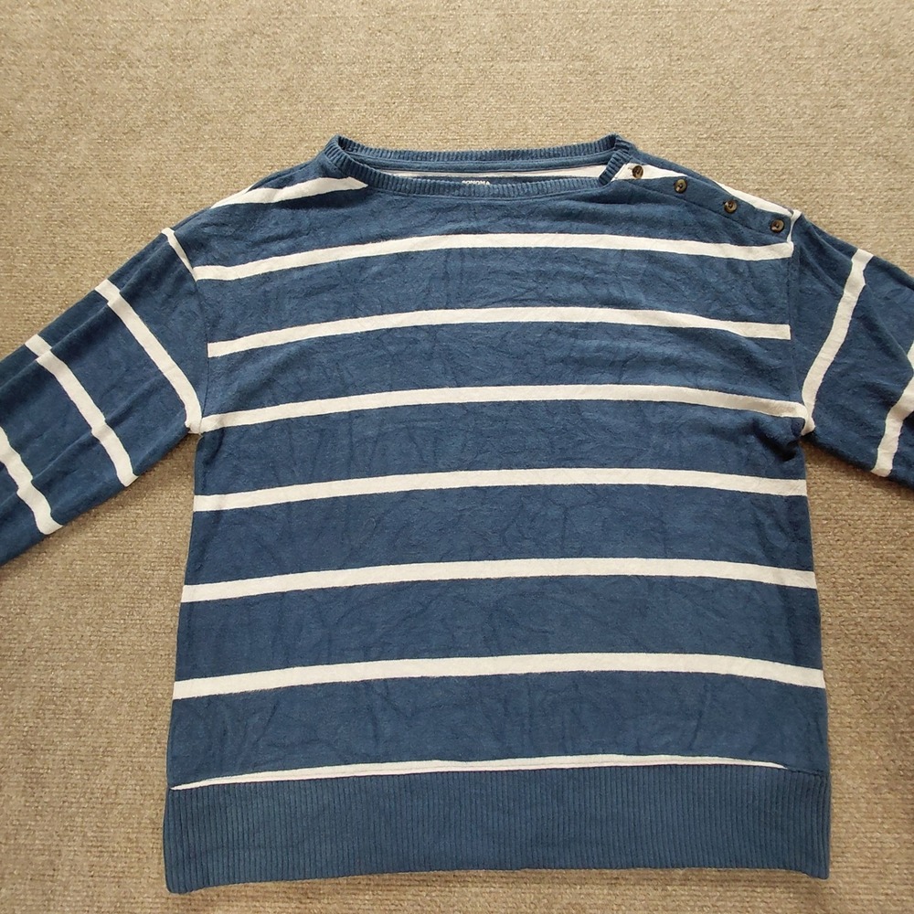 Sonoma Boat Neck Blue Stripe Sweater Pullover Women L Knit Long Sleeve Coastal - Picture 3 of 12